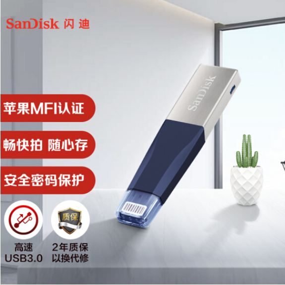 U盘 闪迪/SanDisk 64GB iXpand欣享 蓝色 64GB USB 3.0